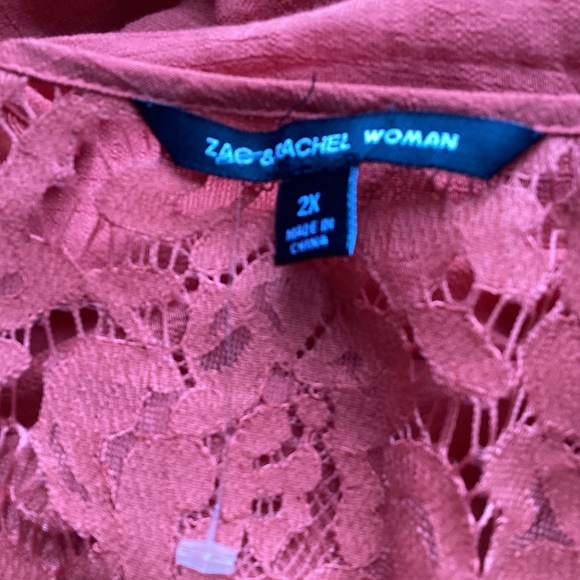 NWT ZAC & RACHEL  PLUS 2X BOHO TRAPEZE SWING TERRACOTTA BLOUSE TUNIC LACE… - Picture 12 of 14